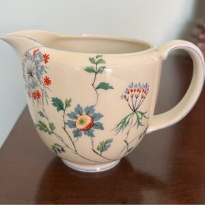 Floral Cream Ceramic Pitcher - Blue, Green & Red Accents